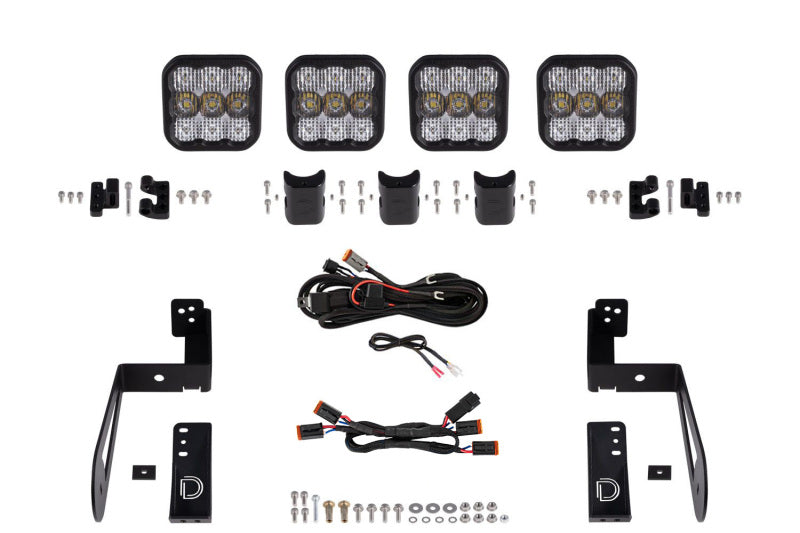 Diode Dynamics Jeep JK SS5 4-Pod CrossLink Grille Lightbar Kit Sport - White Combo
