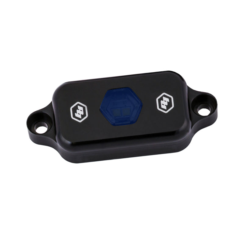 Baja Designs LED Rock Light in blue, featuring a sleek black housing and hexagonal design for offroad illumination.