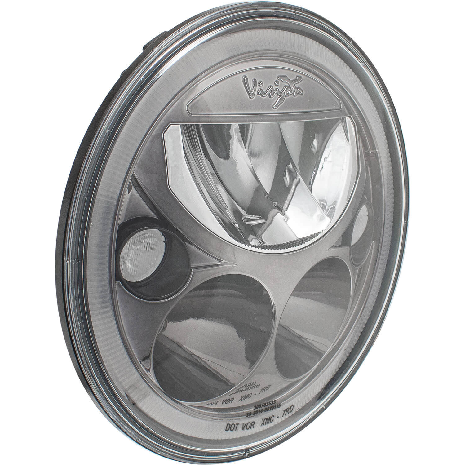 Single 7" Round  Black Chrome Amber Halo VX Headlight (with Low-High-Halo)