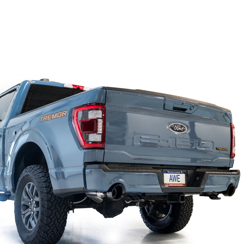 AWE Tuning 2021+ Ford F-150 Tremor (w/ Bumper Cutouts) 0FG Resonated Cat-Back - Diamond Black Tips