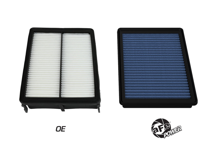 aFe Magnum FLOW OE replacement air filter for Hyundai Santa Fe models 2017 to 2020, showcasing two filter designs.