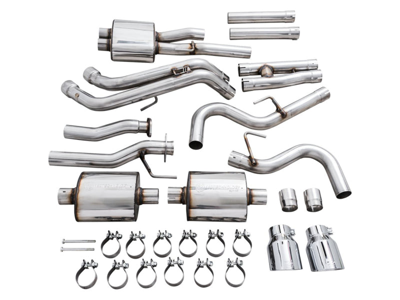 AWE Tuning 16-22 Toyota Tacoma 0FG Cat-Back Exhaust w/ BashGuard - Dual Chrome Silver Tips