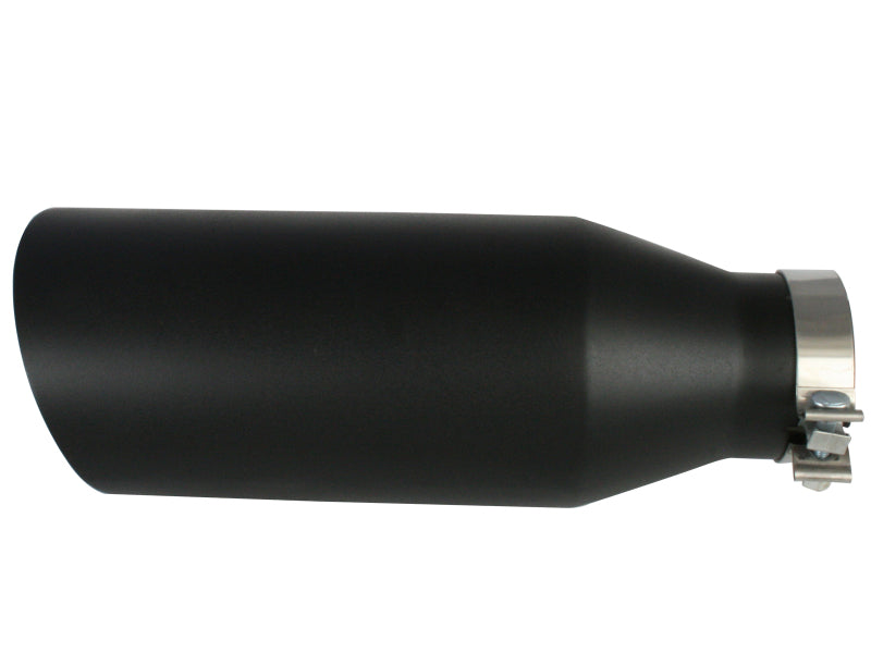 Black afe MACH Force-Xp universal exhaust tip with 4-inch inlet, 7-inch outlet, and 18-inch length for enhanced performance.