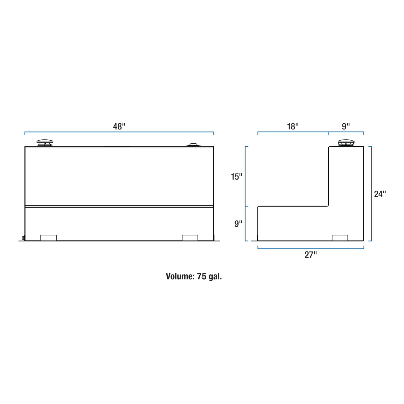 UWS Bright Aluminum 75-Gallon L-Shaped Aluminum Transfer Tank Model TT-75-L-T-P