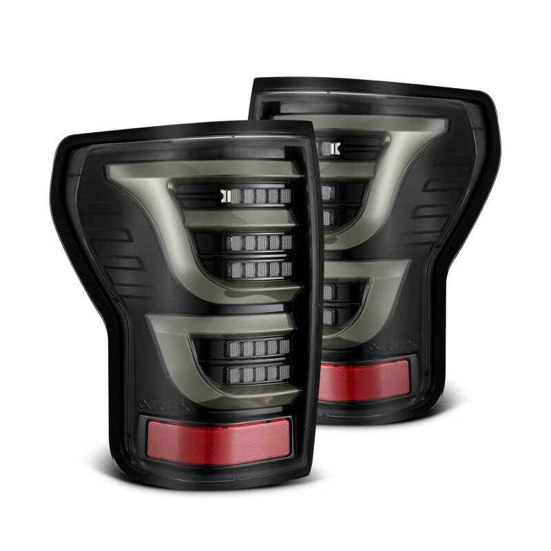 AlphaRex LUXX-Series LED tail lights for 2007-2013 Toyota Tundra in alpha-black finish, featuring modern design and enhanced visibility.