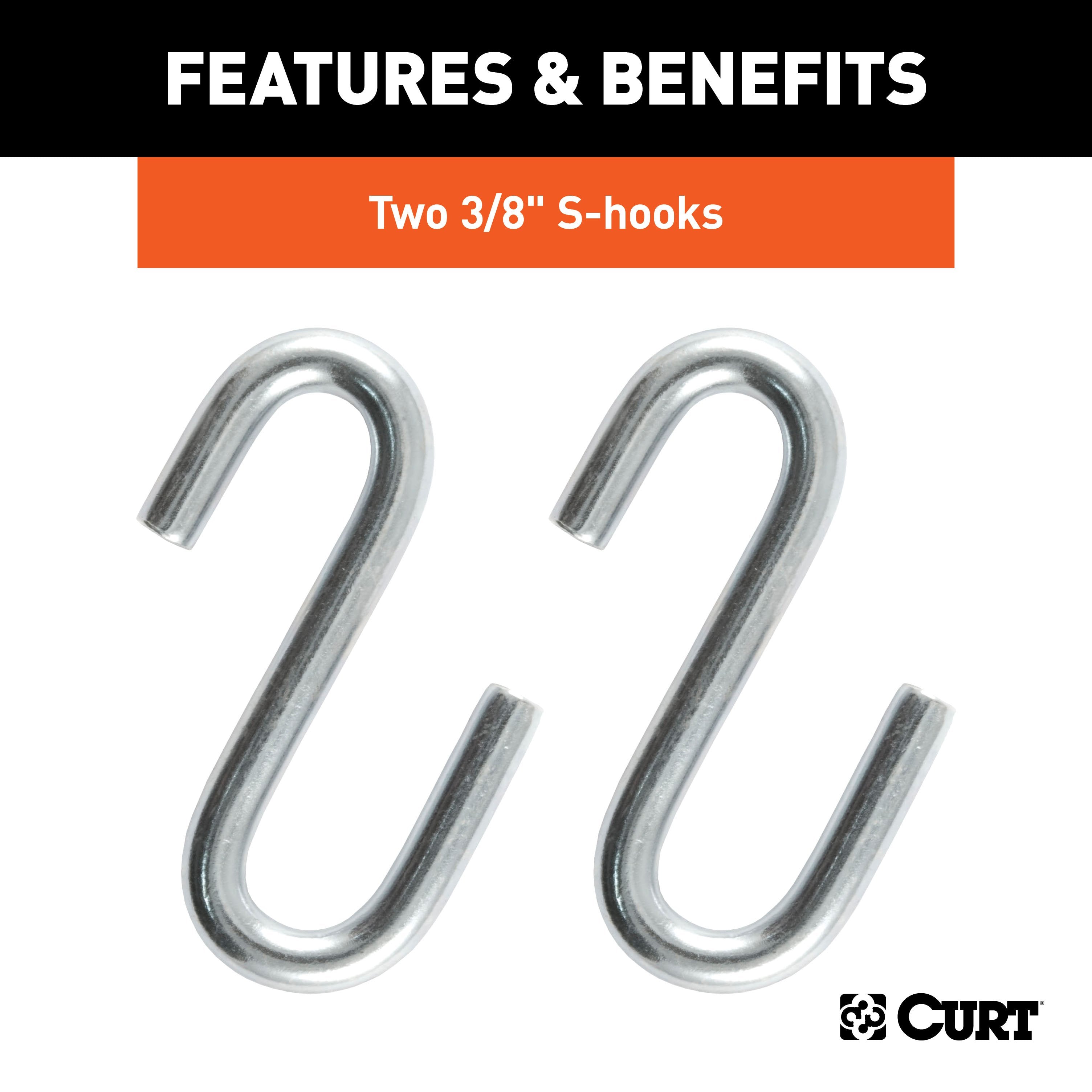 CURT 48-Inch Trailer Safety Chain with 3/8-In S-Hooks, 2,000 lbs Break Strength Model 80010