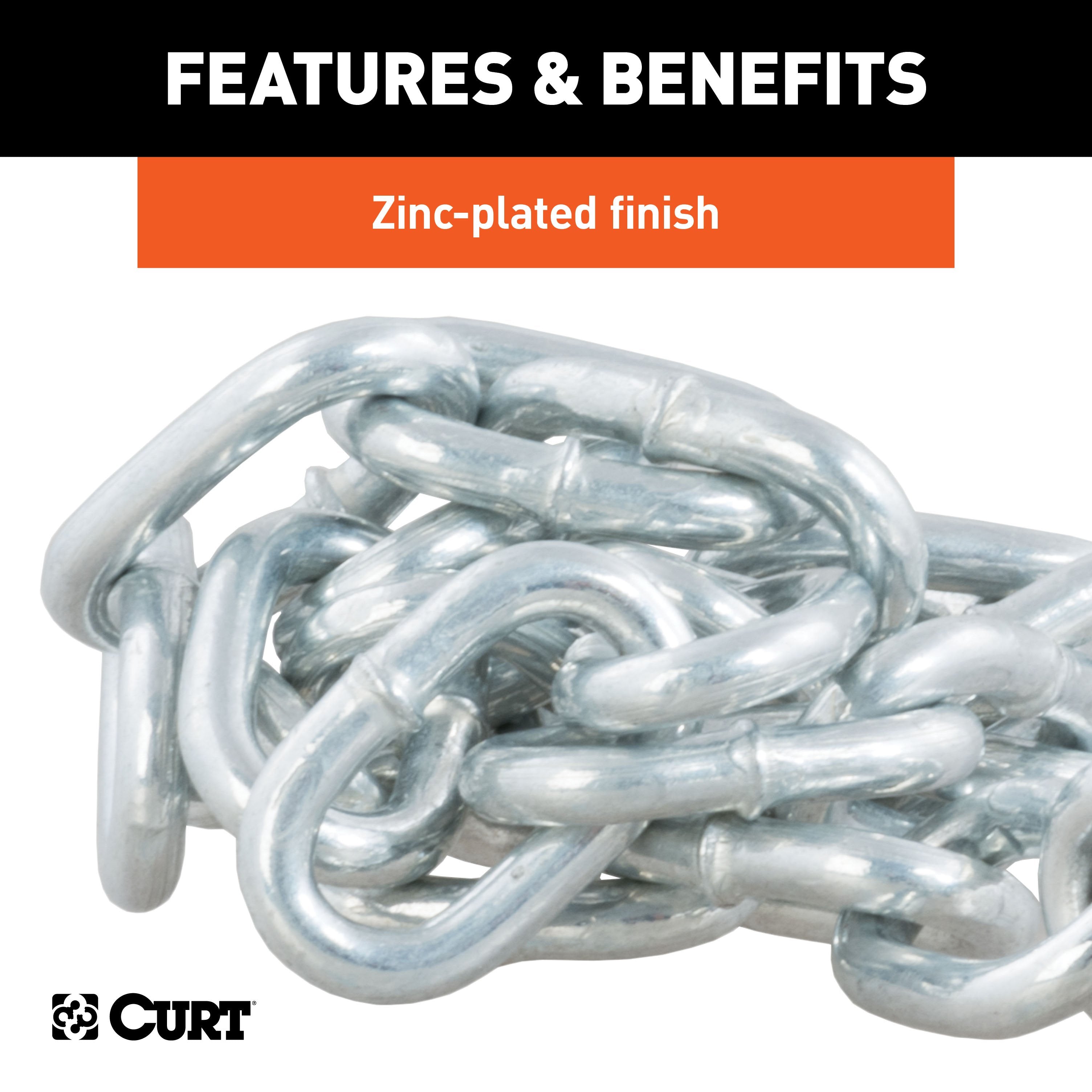 CURT 27-Inch Trailer Safety Chain with 3/8-In S Hook, 2,000 lbs Break Strength Model 80020