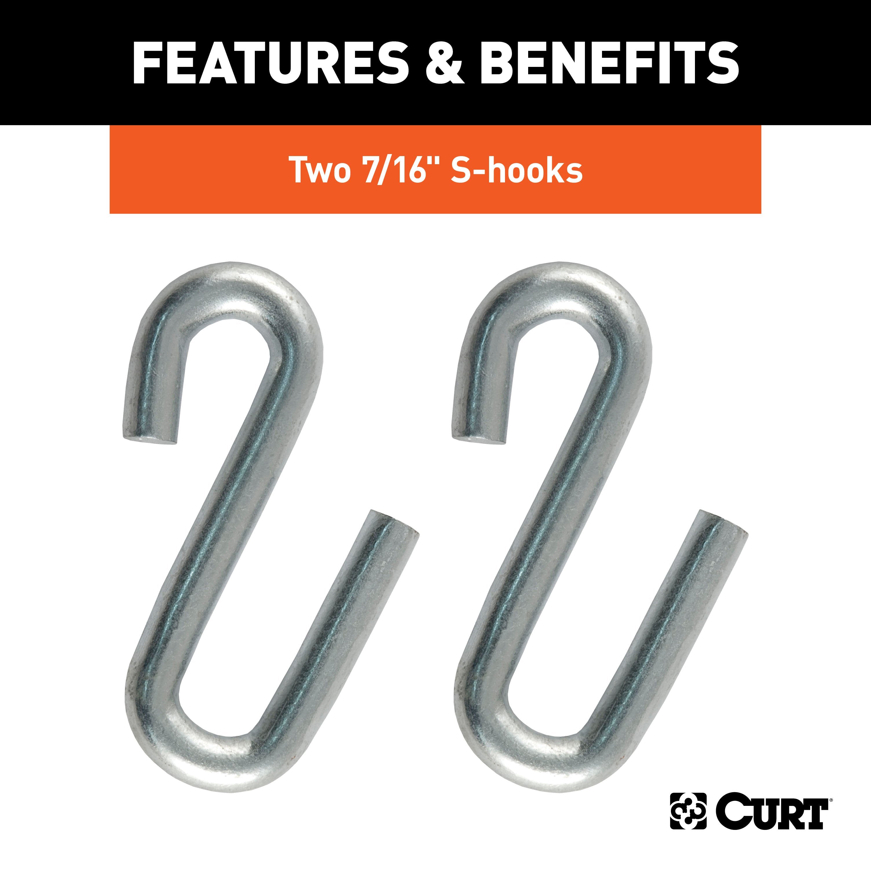 CURT 48-Inch Trailer Safety Chain with 7/16-In S-Hooks, 5,000 lbs Break Strength Model 80030