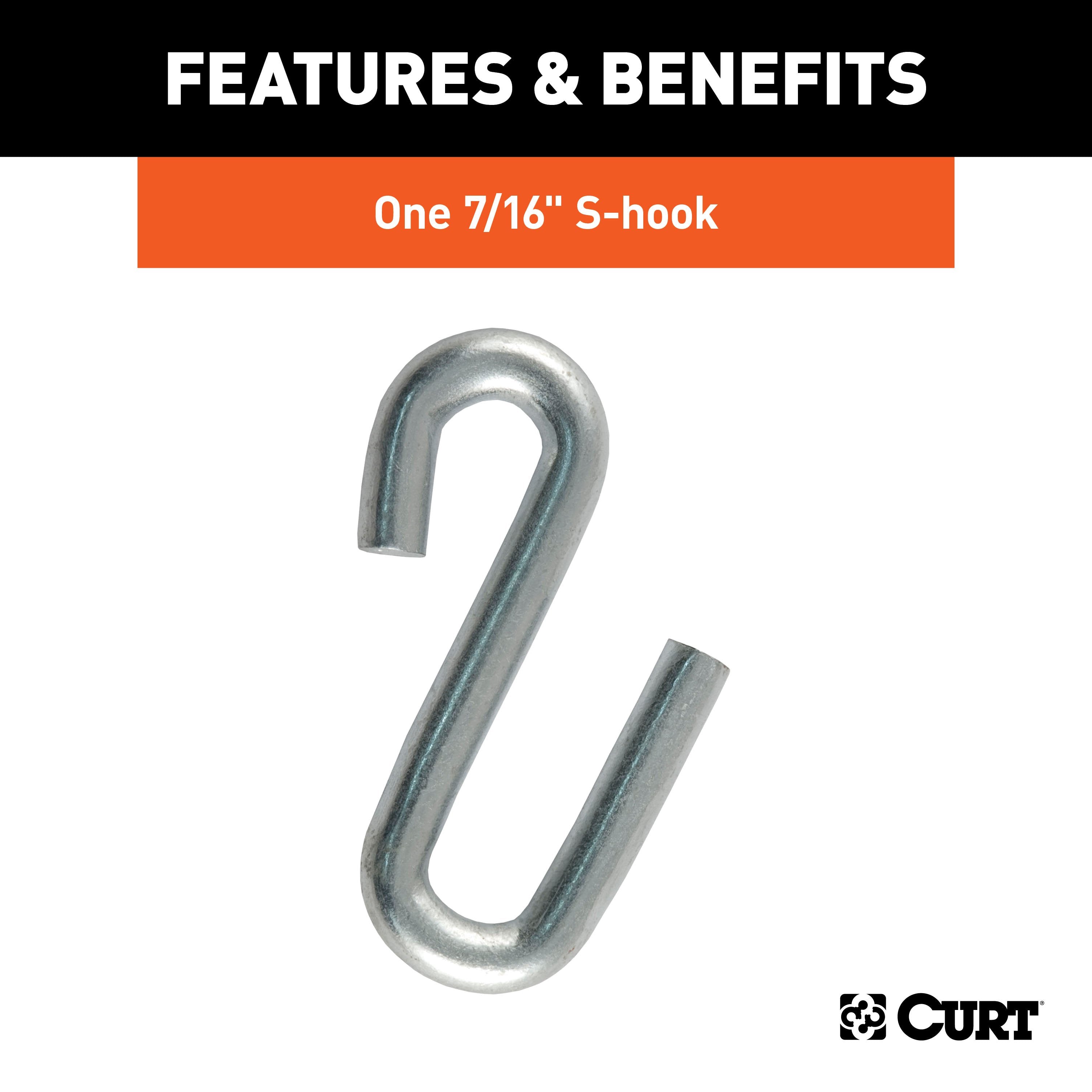CURT 27-Inch Trailer Safety Chain with 7/16-In S-Hooks, 5,000 lbs Break Strength Model 80040