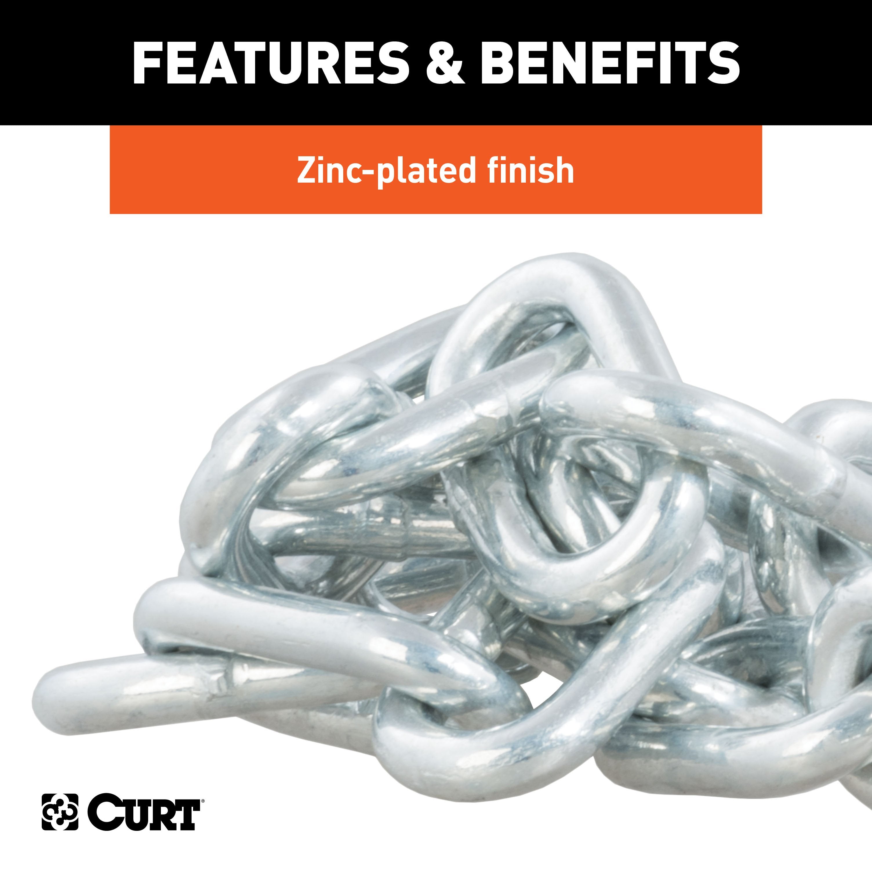 CURT 27-Inch Trailer Safety Chain with 7/16-In S-Hooks, 5,000 lbs Break Strength Model 80040