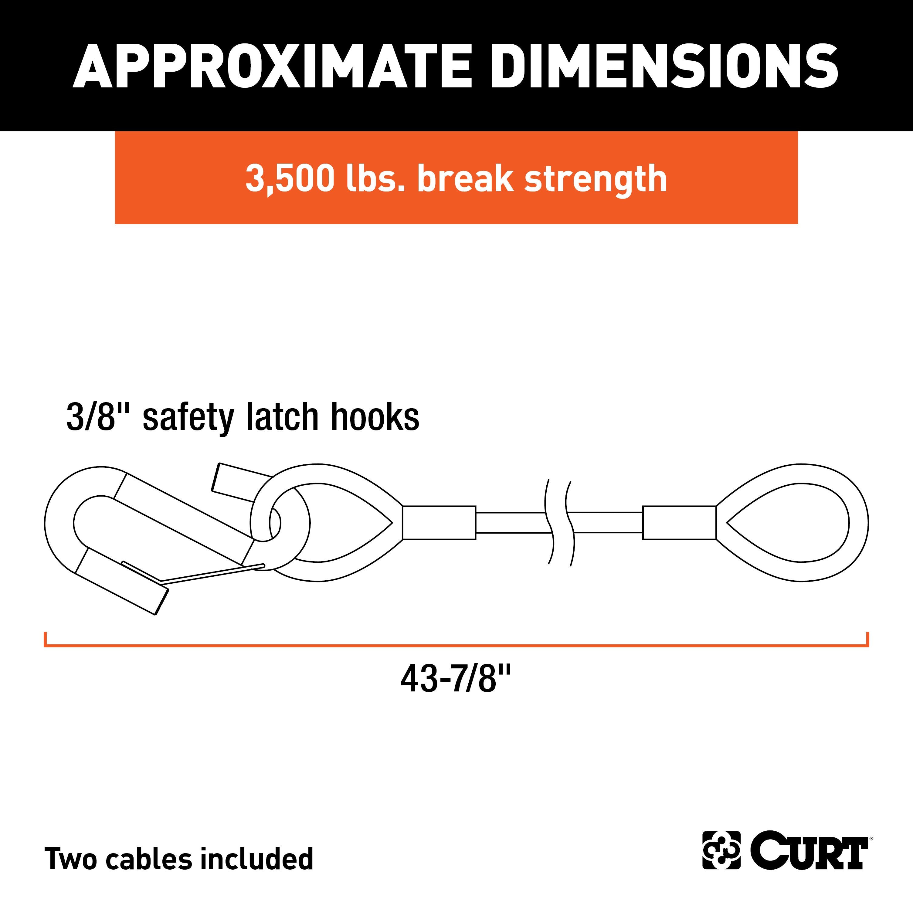CURT 43-7/8-Inch Vinyl-Coated Trailer Safety Cables, 3/8-In Snap Hooks, 3,500 lbs Break Strength, 2-Pack Model 80136