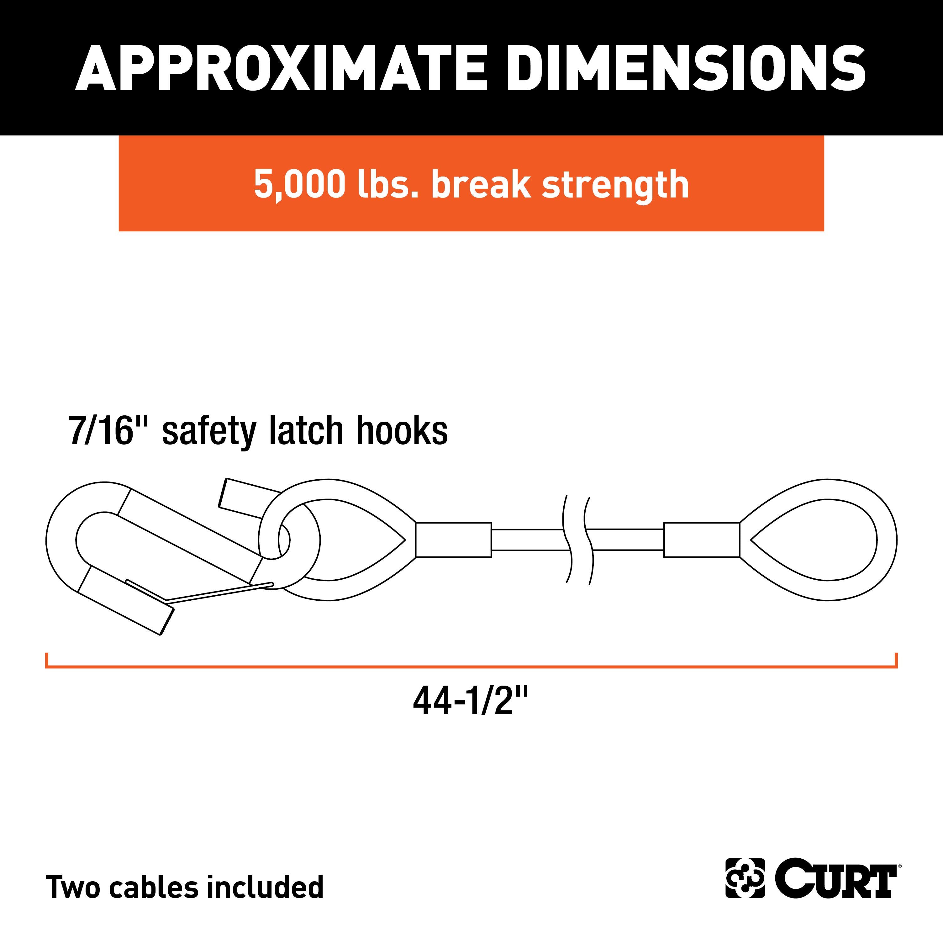 CURT 44-1/2-Inch Vinyl-Coated Trailer Safety Cables, 7/16-In Snap Hooks, 5,000 lbs Break Strength, 2-Pack Model 80151