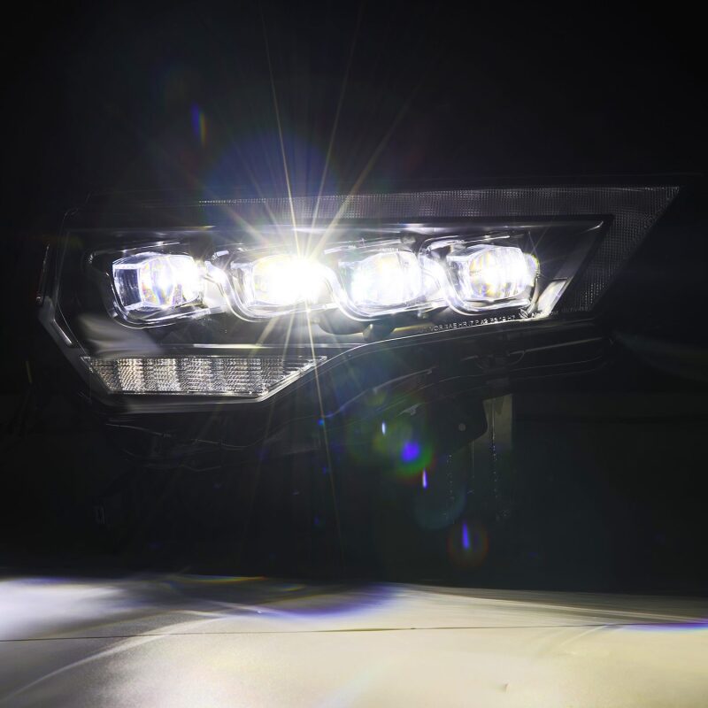 AlphaRex NOVA LED projector headlights for 2014-2022 Toyota 4Runner, featuring active light, sequential signals, and daytime running lights.