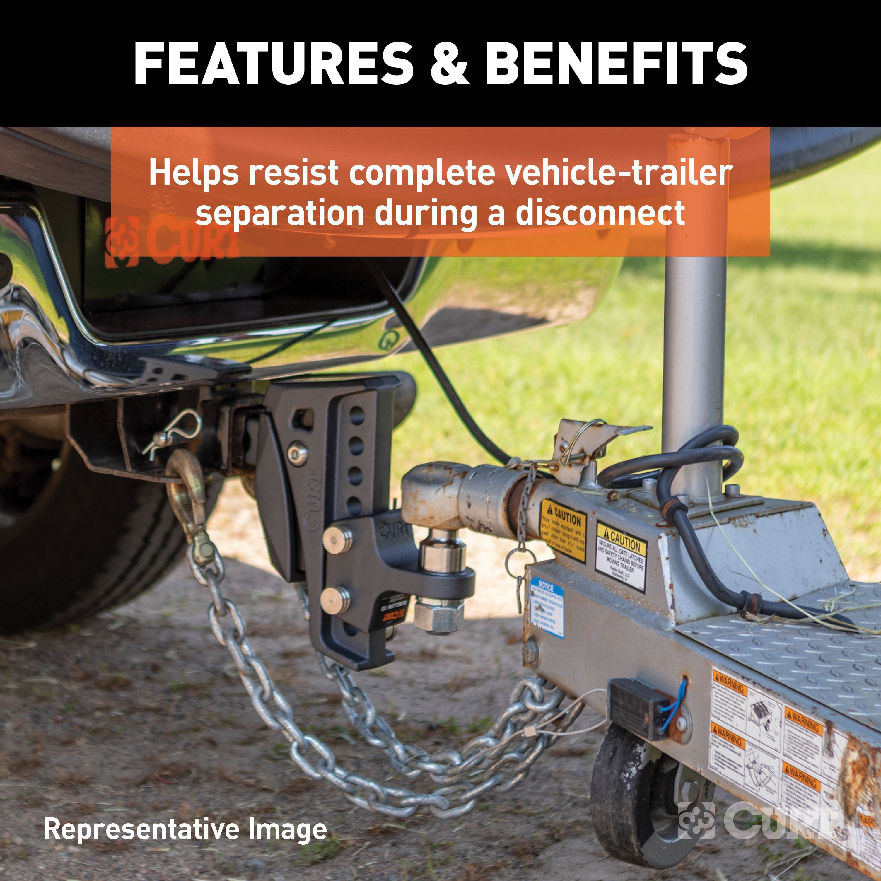 CURT 35-Inch Trailer Safety Chain with 1/4-In Clevis Snap Hook, 7,800 lbs Break Strength Model 80302