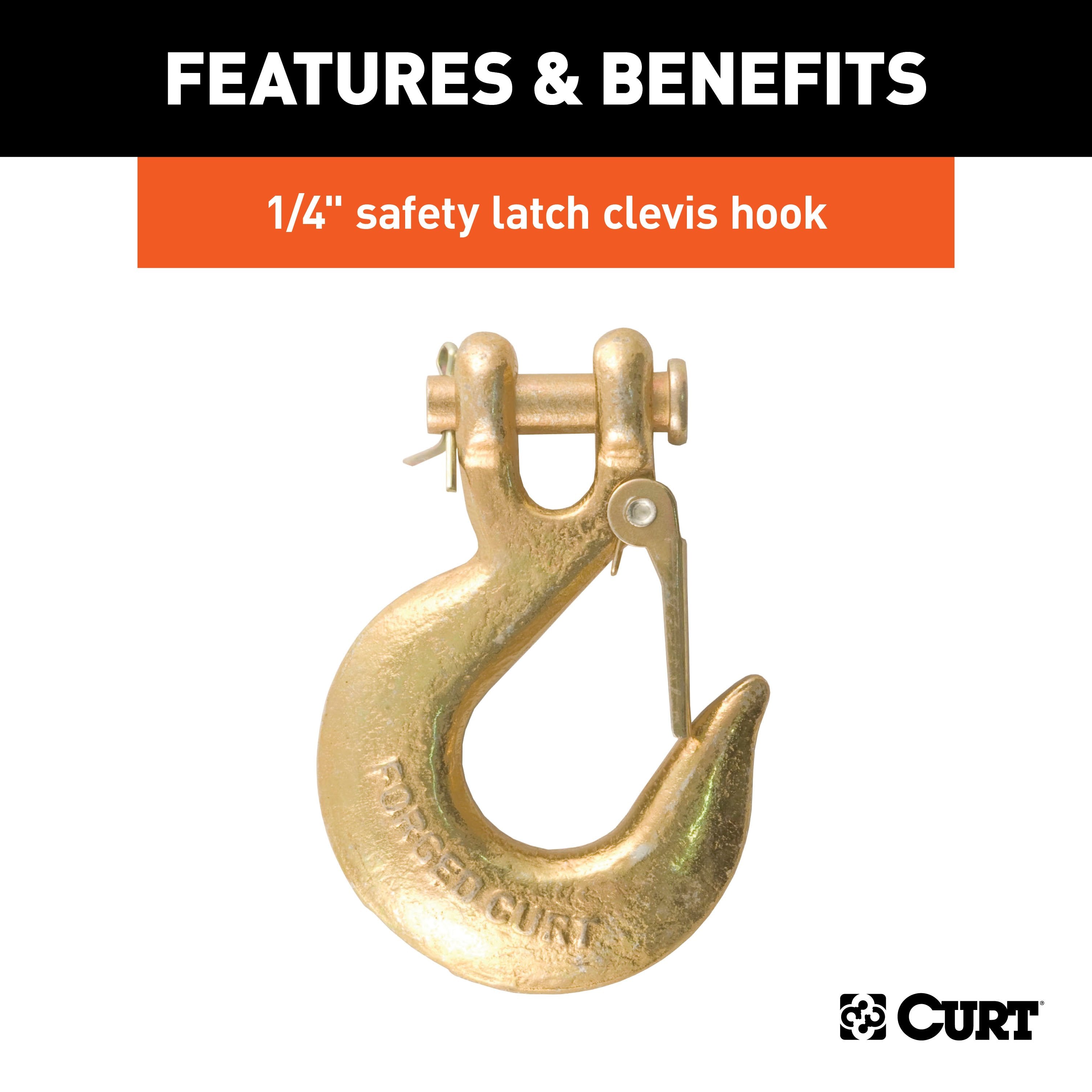 CURT 35-Inch Trailer Safety Chain with 1/4-In Clevis Snap Hook, 7,800 lbs Break Strength Model 80302