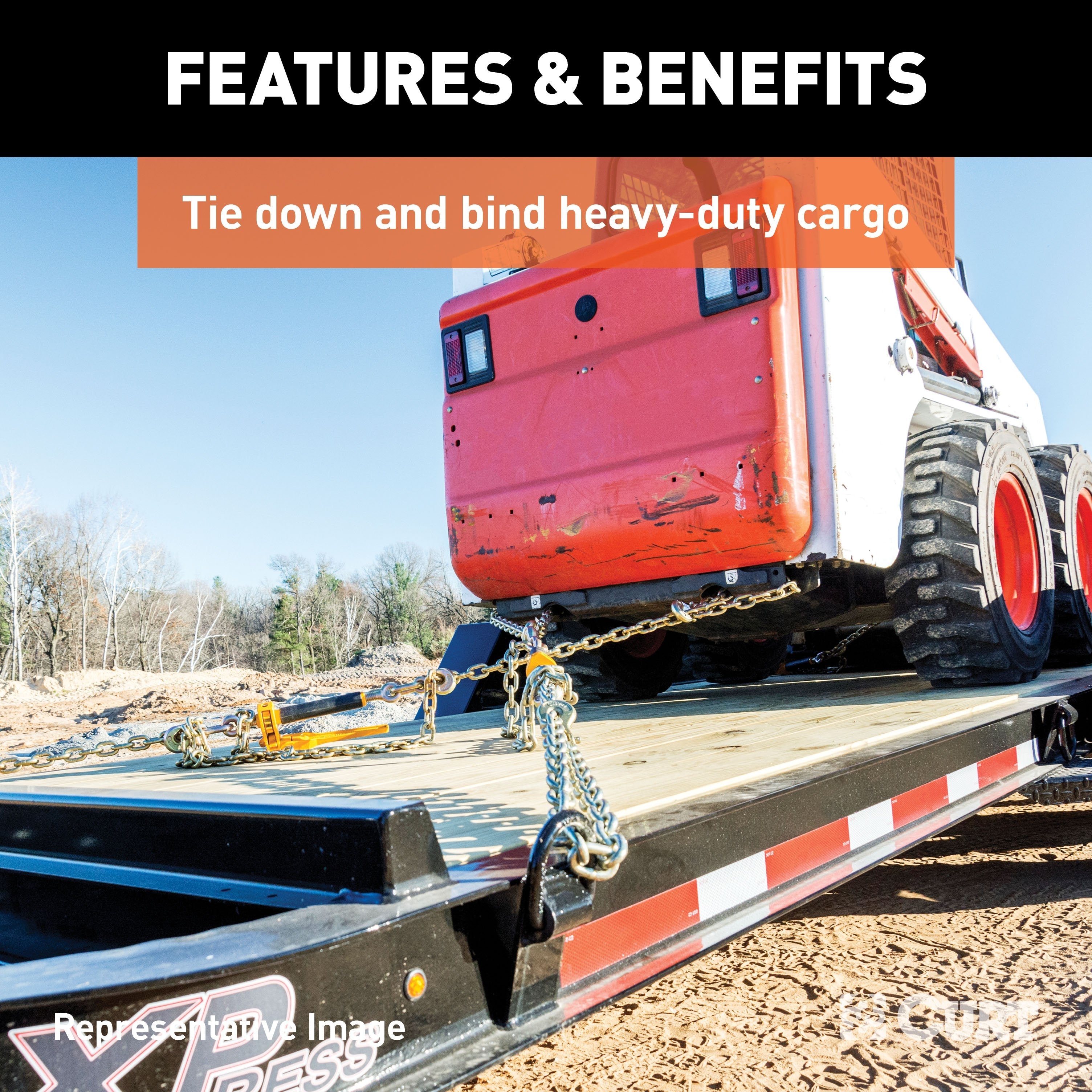 CURT 14-Foot Transport Binder Chain, 5/16-Inch Clevis Hooks, 18,800 lbs Break Strength, Load Tie-Down, Trailer, Flatbed Model 80305