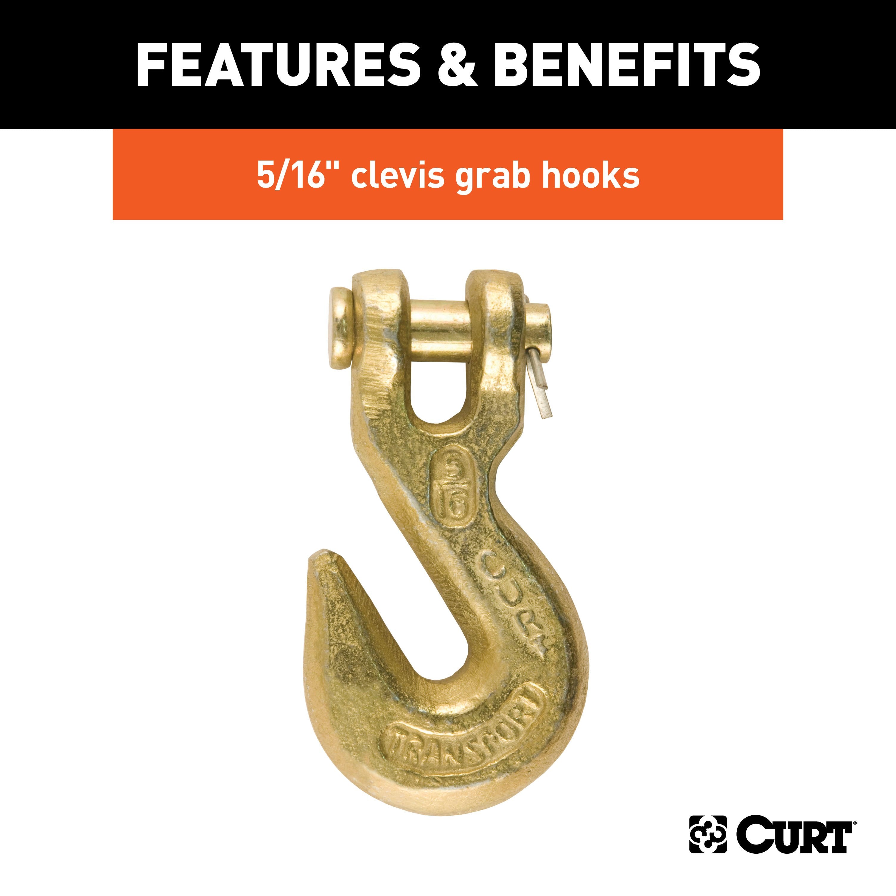 CURT 14-Foot Transport Binder Chain, 5/16-Inch Clevis Hooks, 18,800 lbs Break Strength, Load Tie-Down, Trailer, Flatbed Model 80305