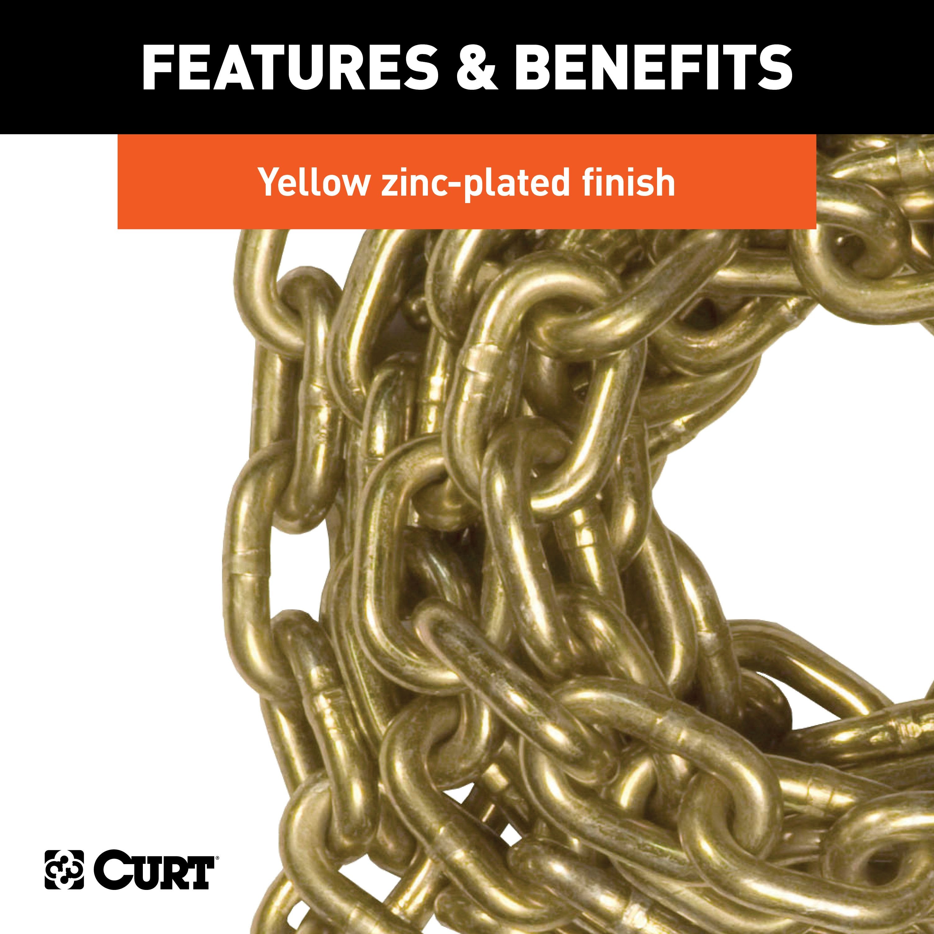 CURT 14-Foot Transport Binder Chain, 5/16-Inch Clevis Hooks, 18,800 lbs Break Strength, Load Tie-Down, Trailer, Flatbed Model 80305