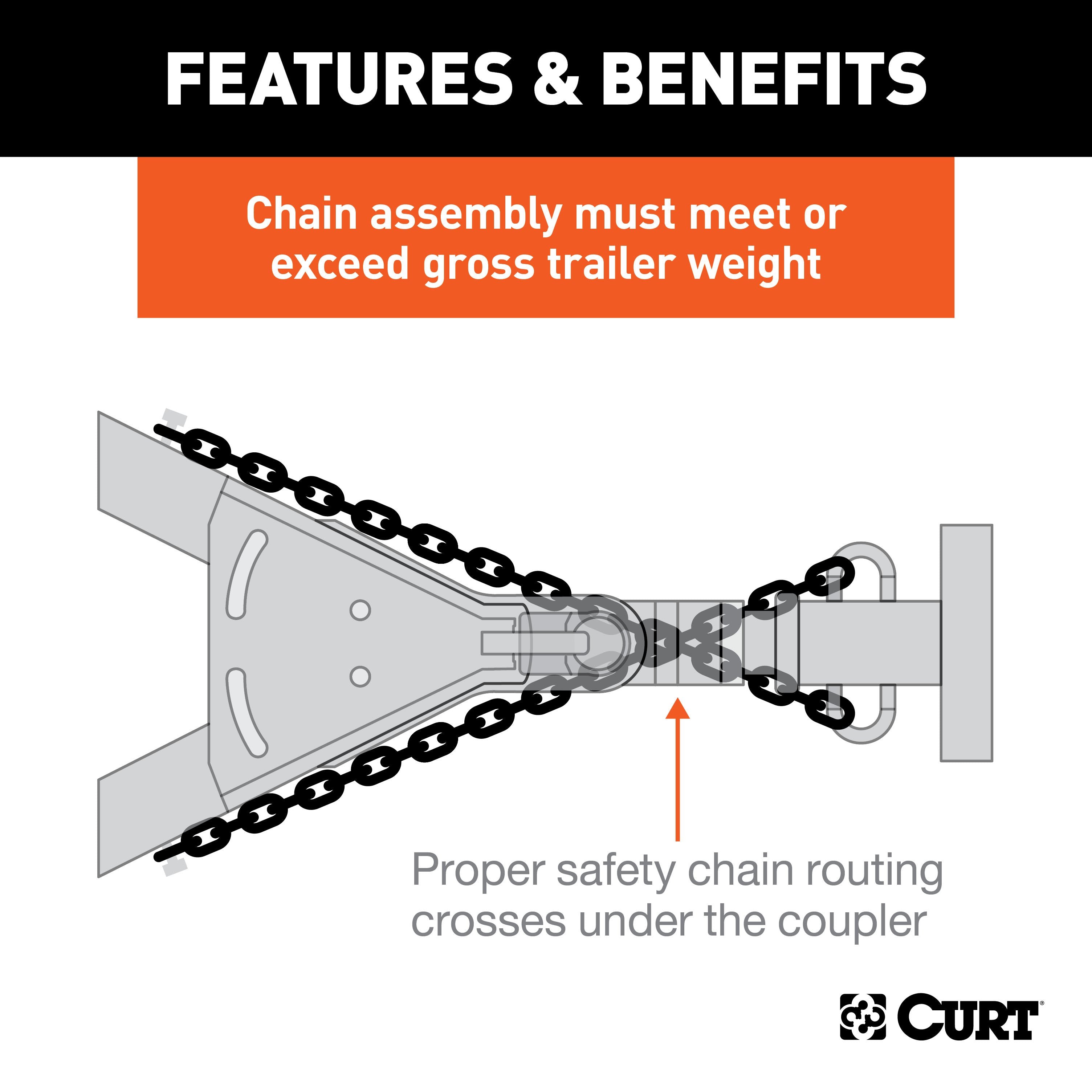 CURT 27-Inch Trailer Safety Chain with 7/16-In Snap Hook, 5,000 lbs Break Strength Model 80313