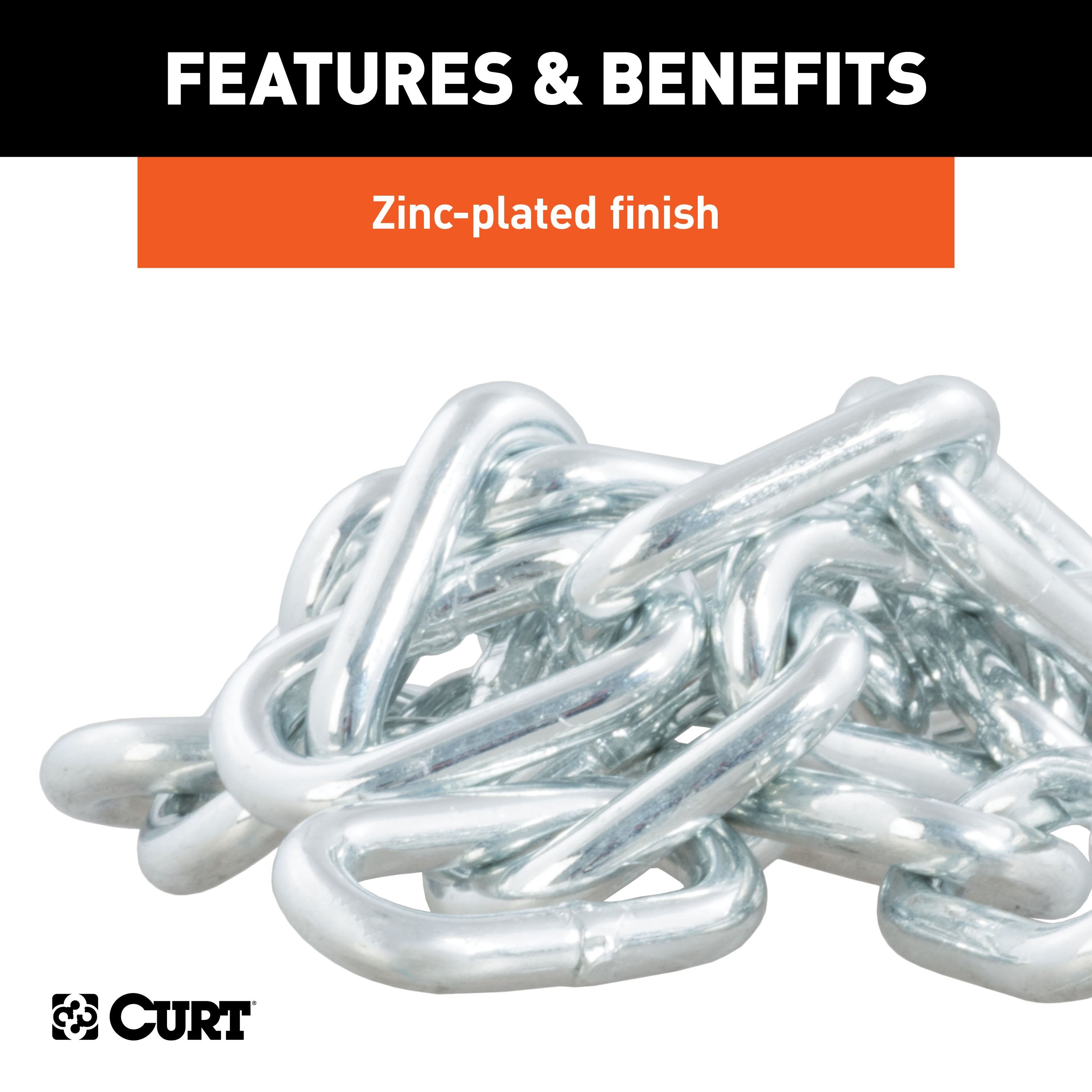 CURT 27-Inch Trailer Safety Chain with 7/16-In Snap Hook, 5,000 lbs Break Strength Model 80313