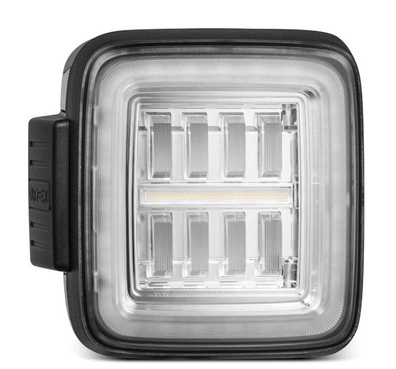 AlphaRex NOVA-Series LED tail light for 2018-2024 Jeep Wrangler JL, featuring a modern square design and bright illumination.