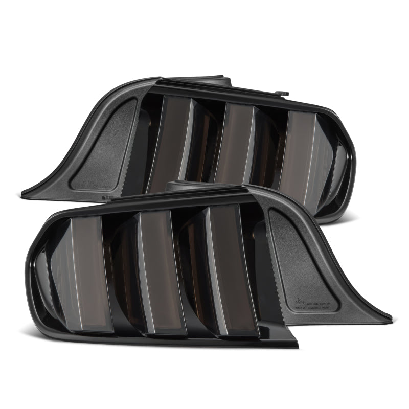 AlphaRex NOVA-Series prismatic LED tail lights for 2015-2023 Ford Mustang in alpha-black finish. Enhanced visibility and style.