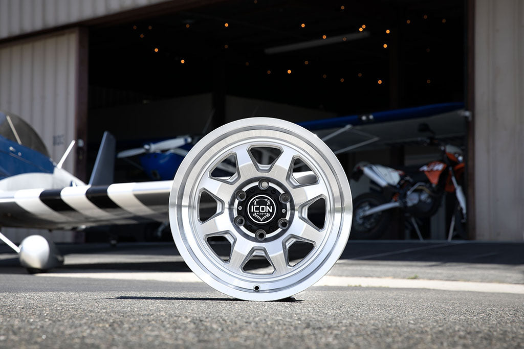 Nuevo 17 X 8.5 / 5 X 150 25MM Offset 5.75 Inch Back Space Sliver Machined, ICON Alloys