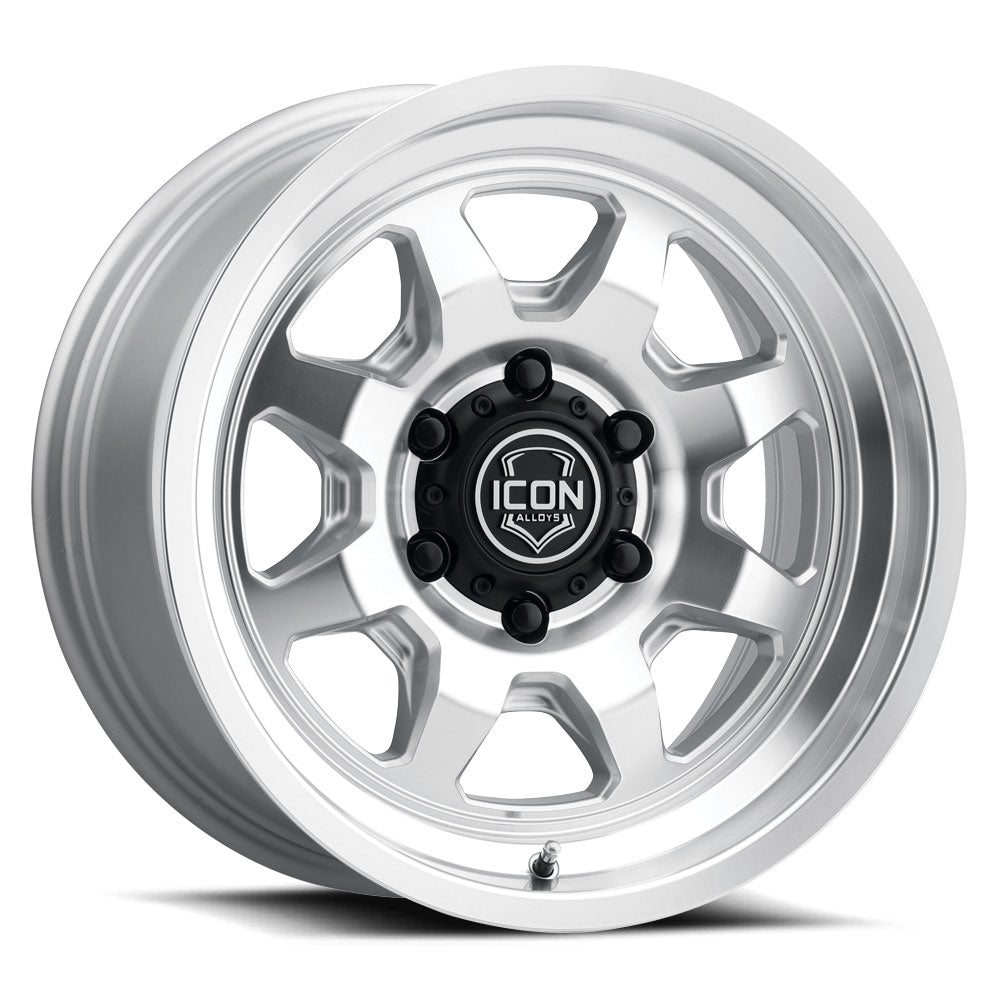 Nuevo 17 X 8.5 / 6 X 5.5 0MM Offset 4.75 Inch Back Space Sliver Machined, ICON Alloys