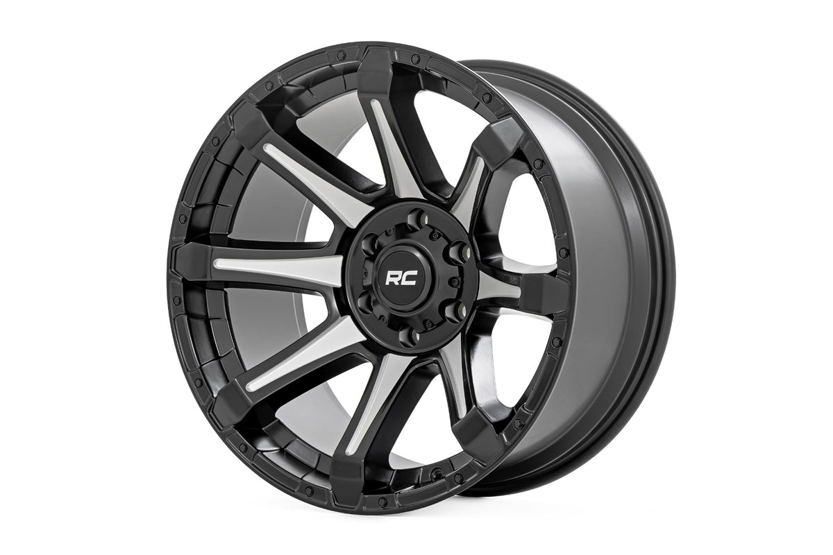 81 Series Wheel One-Piece Semi Gloss Black w/machined spokes 20x9 5x150 +18m Rough Country