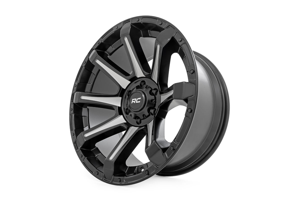 81 Series Wheel One-Piece Semi Gloss Black w/machined spokes 20x9 5x150 +18m Rough Country