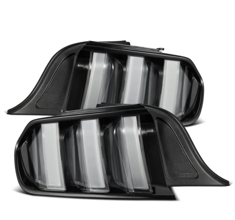 AlphaRex NOVA-Series prismatic LED tail lights for 2015-2023 Ford Mustang in black-clear finish, enhancing vehicle style and visibility.