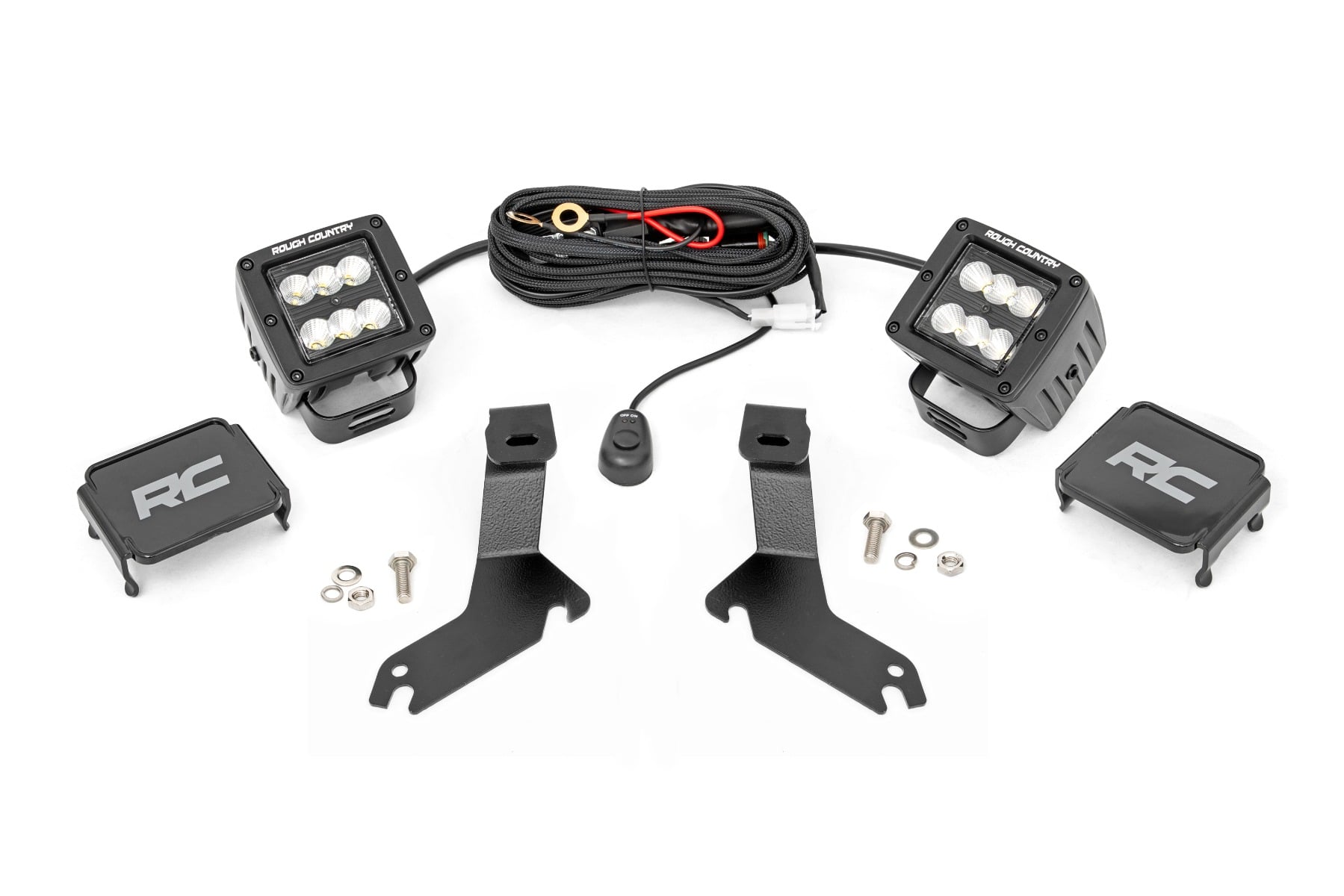 LED Light Kit Ditch Mount 2 Inch Black Pair Flood Chevy Silverado 1500 (99-06)/Tahoe (00-06) Rough Country