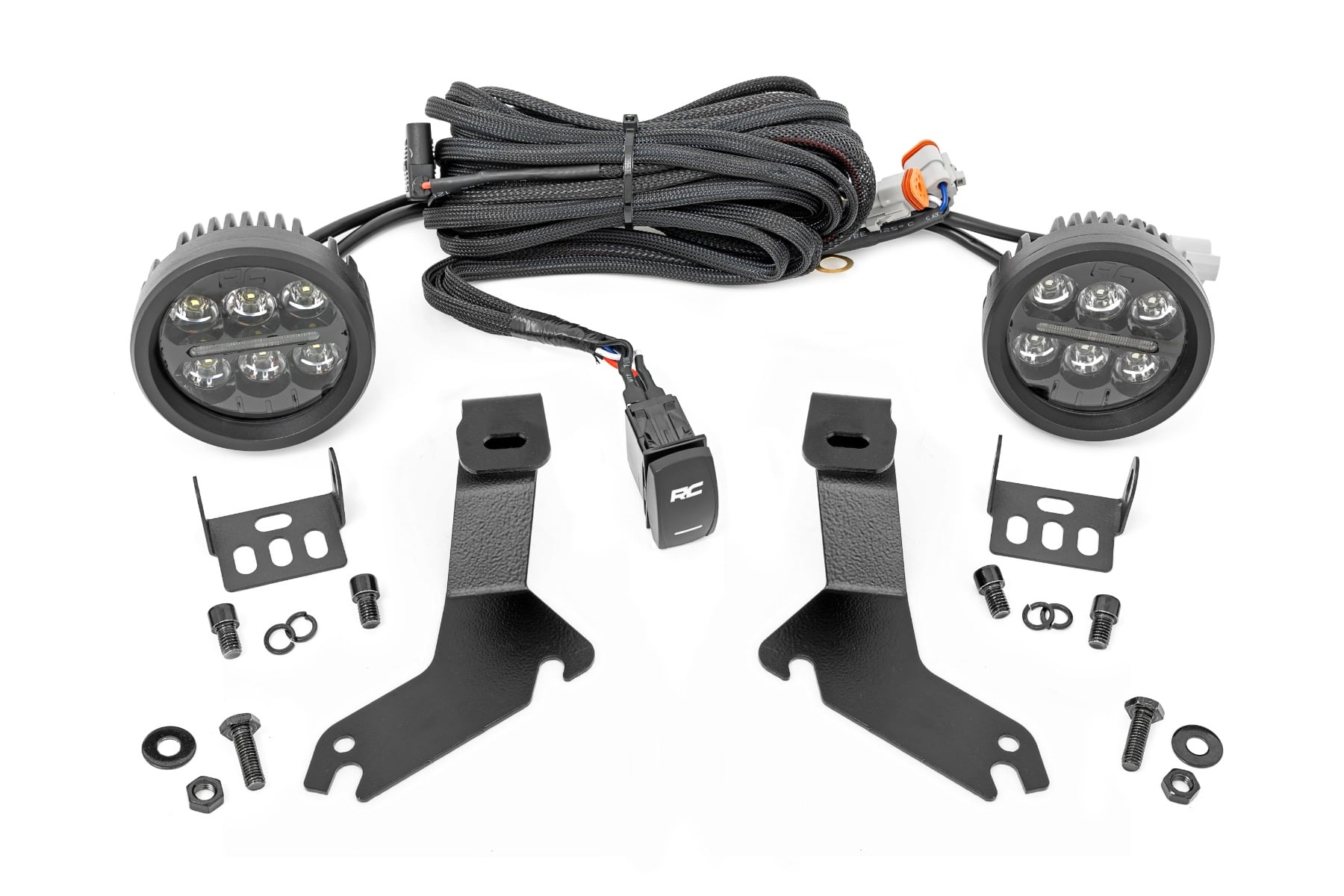LED Light Kit Ditch Mount Black Series Round 3.5 Inch Amber DRL Chevy 1500 (99-06) Rough Country
