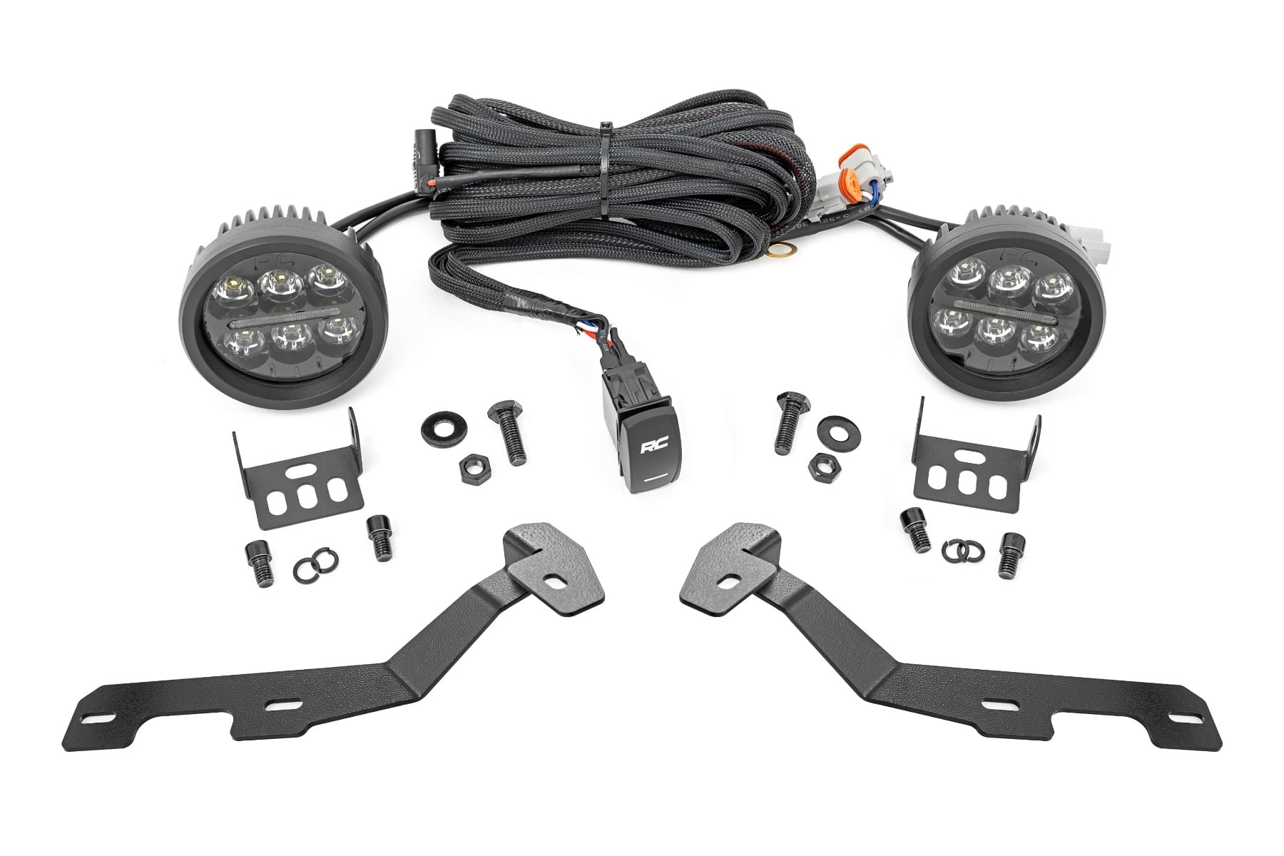 LED Light Kit Ditch Mount Black Series Round 3.5 Inch Amber DRL Ram 1500 (19-26) Rough Country
