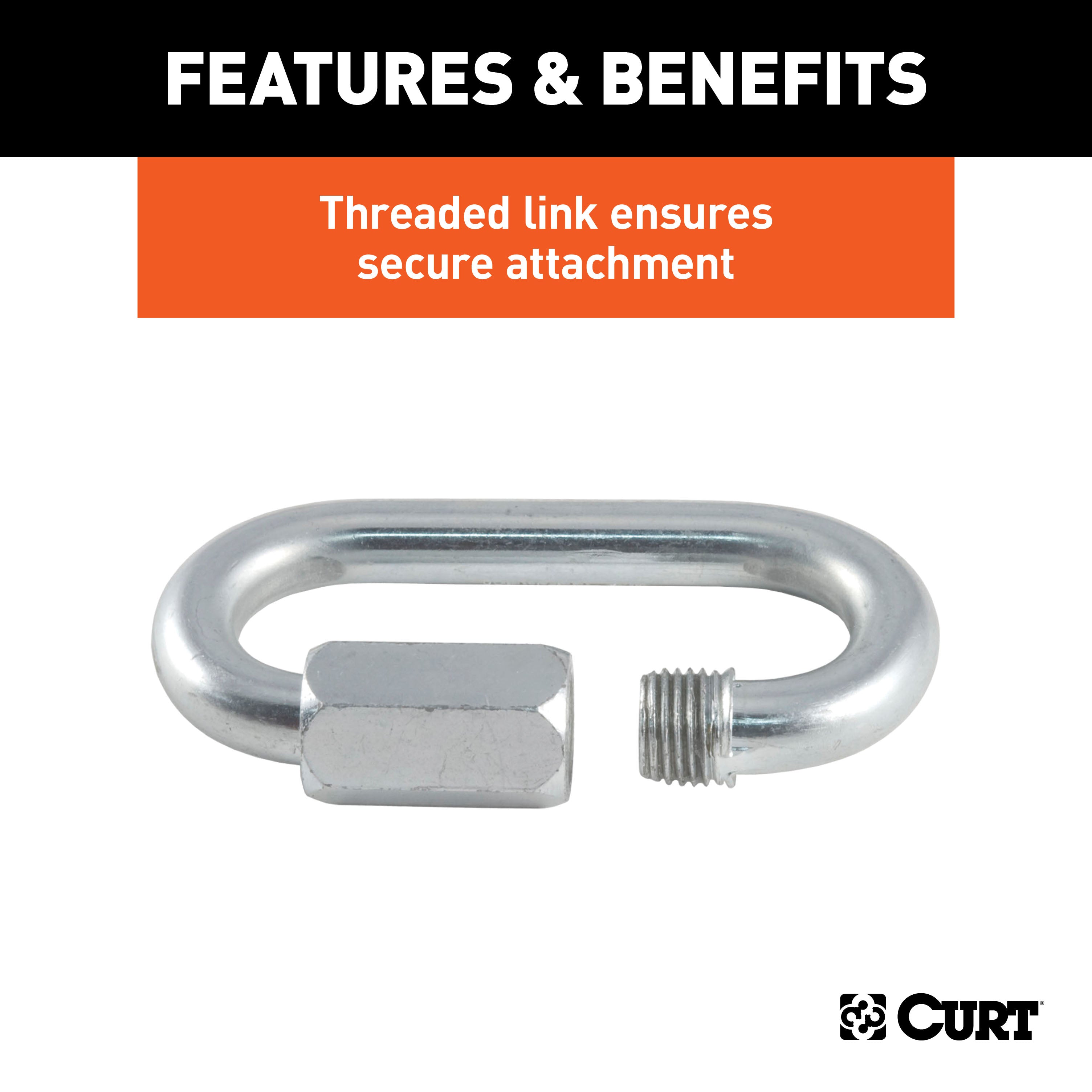 CURT Threaded Quick Link Trailer Safety Chain Hook Carabiner Clip, 3/8-Inch Diameter, 11,000 lbs Break Strength Model 82933