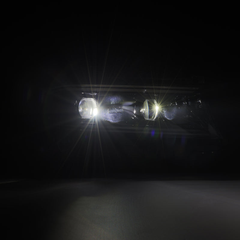 AlphaRex LUXX-Series LED projector headlights for 15-23 Dodge Charger, featuring black housing, activation light, and sequential signals.