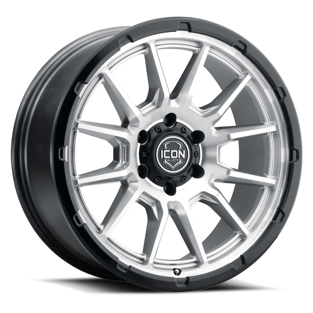 Cajon 20 X 9 / 5 X 5 -12MM Offset 4.5 Inch Back Space Silver Machined W/ Gloss Black Lip, ICON Alloys