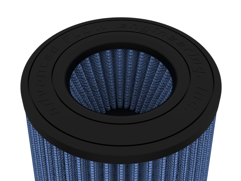 Inverted air filter with a blue mesh design, featuring a round opening at the top for enhanced airflow and filtration.