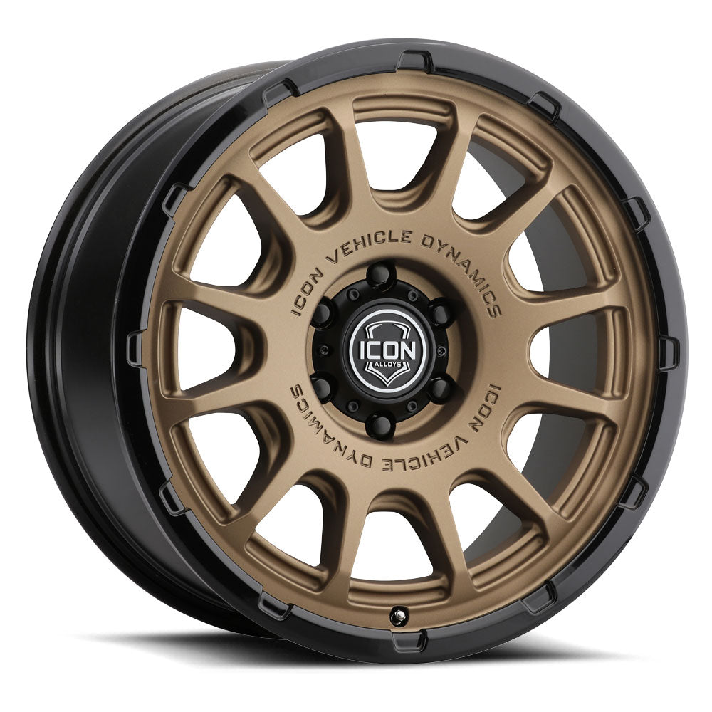 Rancho 20 X 9 / 6 X 135 16MM Offset 5.625 Inch Back Space Satin Bronze W/ Gloss Black Lip, ICON Alloys