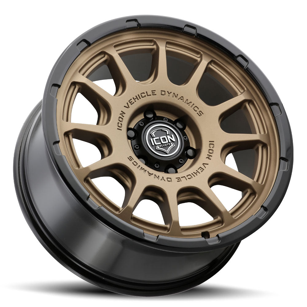 Rancho 20 X 9 / 6 X 135 16MM Offset 5.625 Inch Back Space Satin Bronze W/ Gloss Black Lip, ICON Alloys