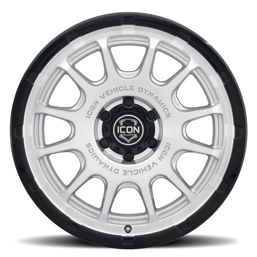 Rancho 20 X 9 / 6 X 135 16MM Offset 5.625 Inch Back Space Silver Machined W/ Gloss Black Lip, ICON Alloys