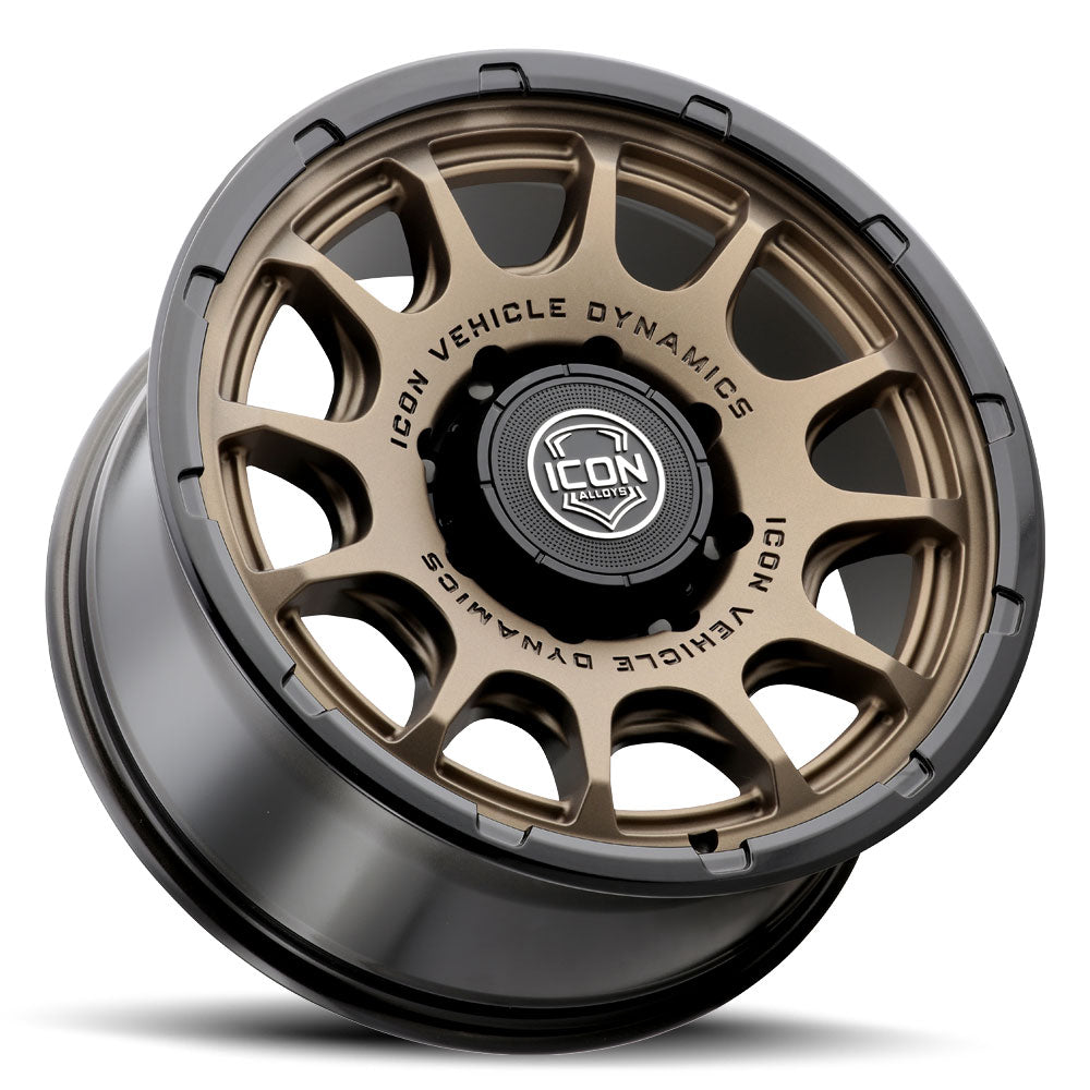 Rancho 20 X 9 / 8 X 170 6MM Offset 5.25 Inch Backspace Satin Bronze W/ Gloss Black Lip, ICON Alloys