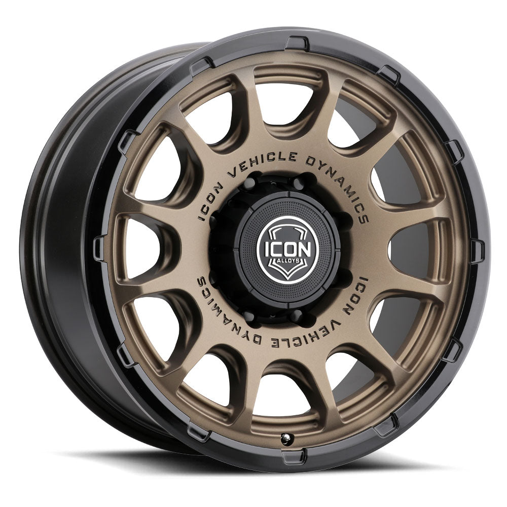 Rancho 20 X 9 / 8 X 180 12MM Offset 5.5 Inch Back Space Satin Bronze W/ Gloss Black Lip, ICON Alloys