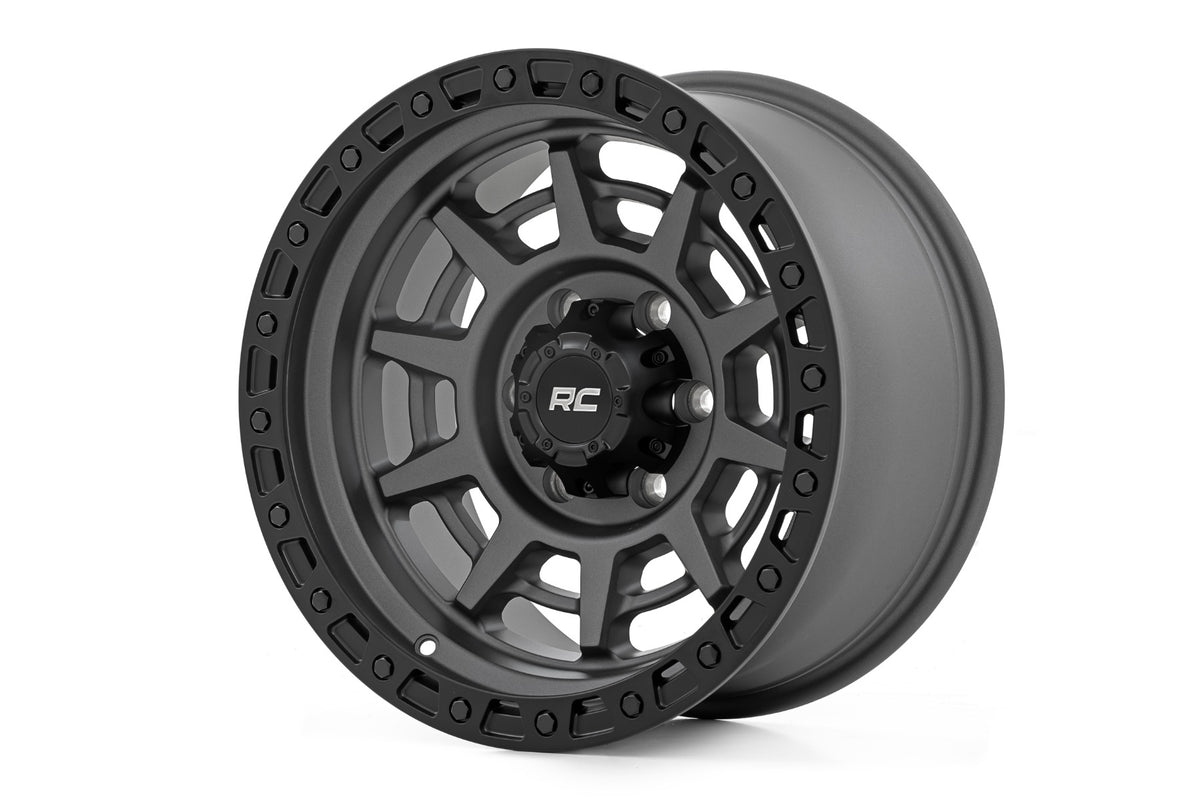 85 Series Wheel Simulated Beadlock Gunmetal Gray/Black 17x9 5x4.5 -12mm Rough Country