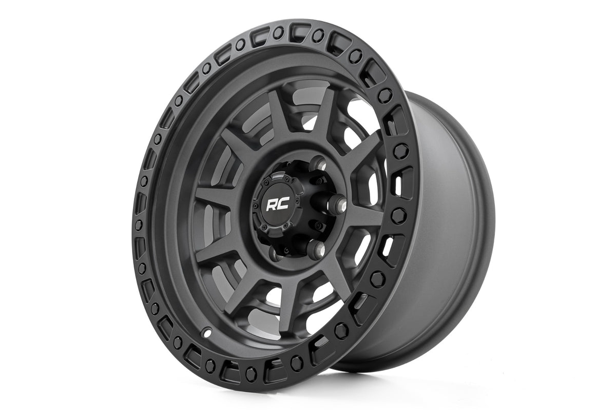 85 Series Wheel Simulated Beadlock Gunmetal Gray/Black 17x9 6x135 -12mm Rough Country
