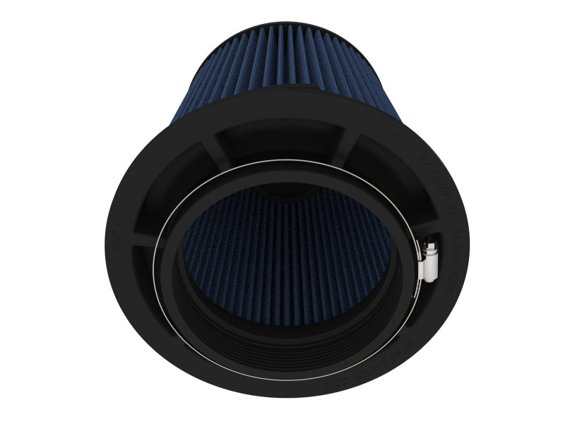 Inverted air filter with a blue pleated design, measuring 5.5 inches front, 8 inches back, 7 inches top, and 9 inches height.
