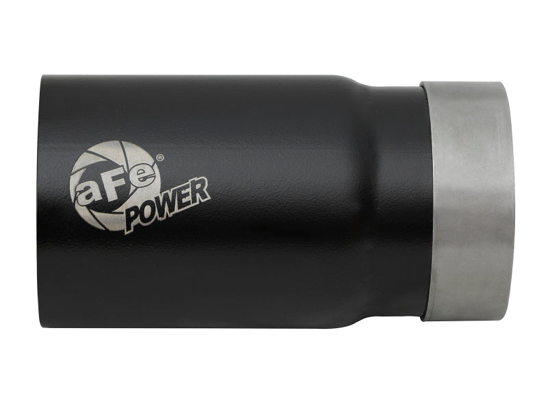 Black aFe MACH Force-Xp universal exhaust tip with a 3-1/2 inch inlet, 4 inch outlet, and 7 inch length for enhanced performance.