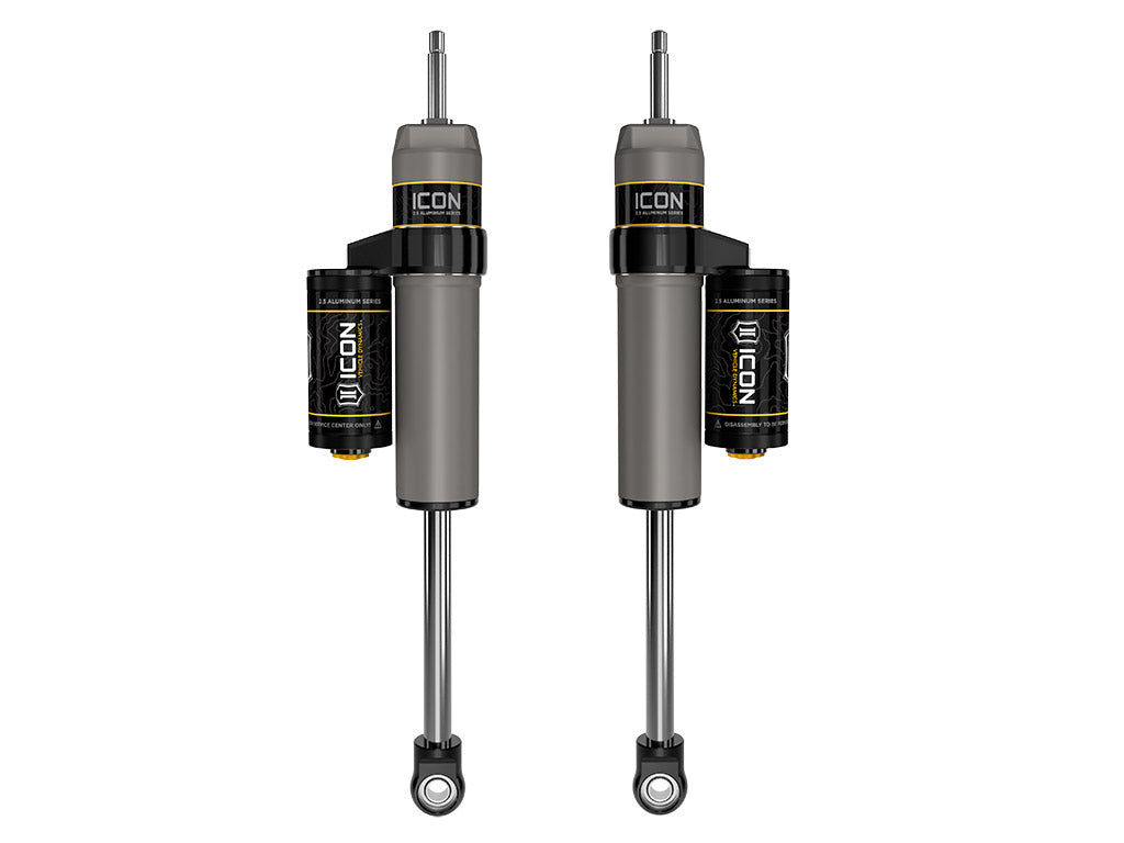 ICON 2005-2025 Ford Super Duty 4WD, 0-2.5” Lift, Front. V.S. 2.5 Aluminum Series Shock Absorbers, Piggyback Reservoir, Pair