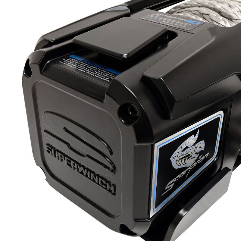 Superwinch 10000 LBS 12V DC 3/8in x 54ft Synthetic Rope Scorpion 10000SR Winch - Black Powdercoat