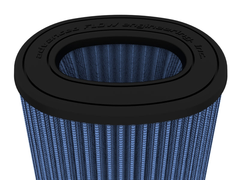 Afe Momentum replacement air filter featuring a cylindrical design with a blue pleated filter media and a black rubber top.